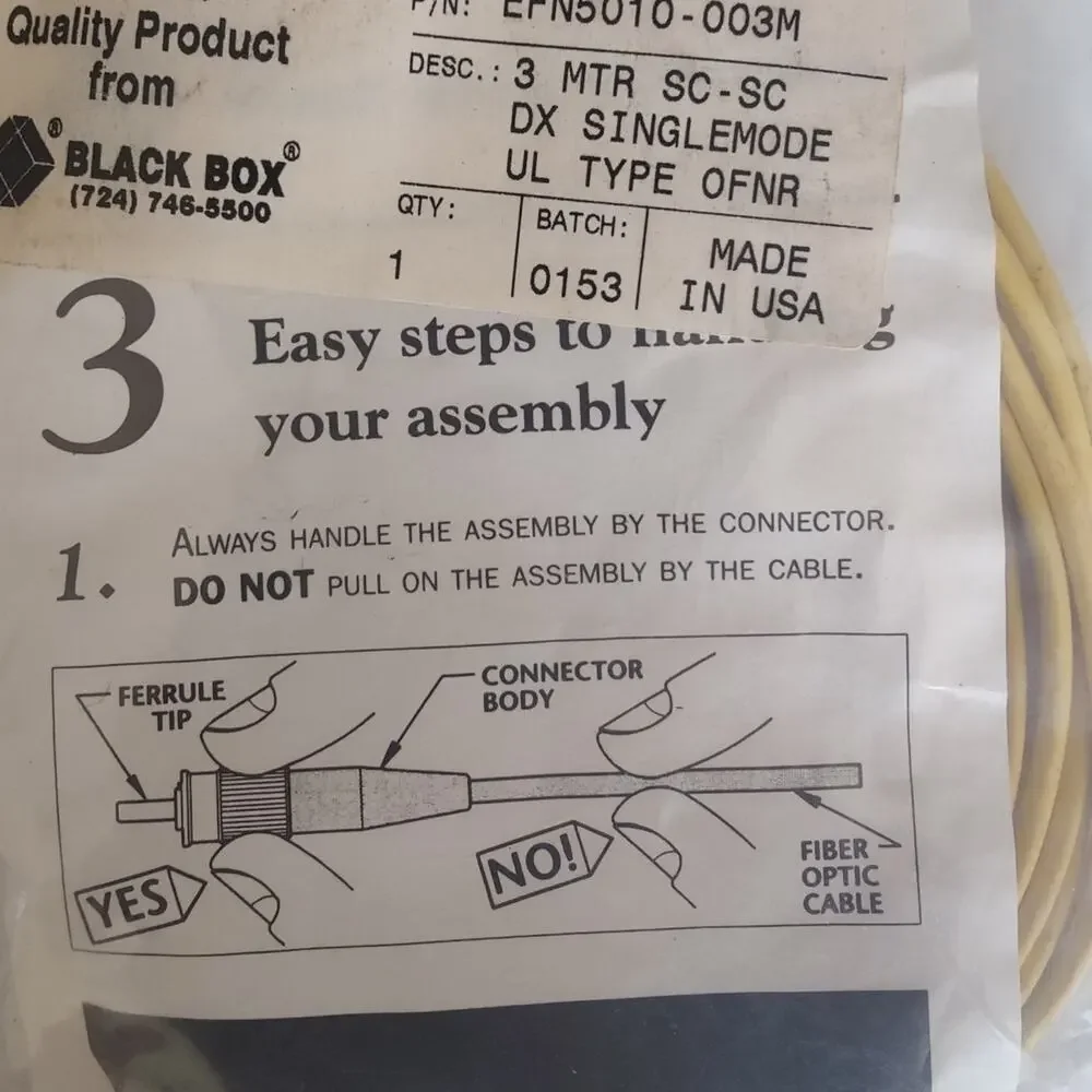 NEW Black Box EFN5010-003M fiber optic cable, 3 meter, SC-SC